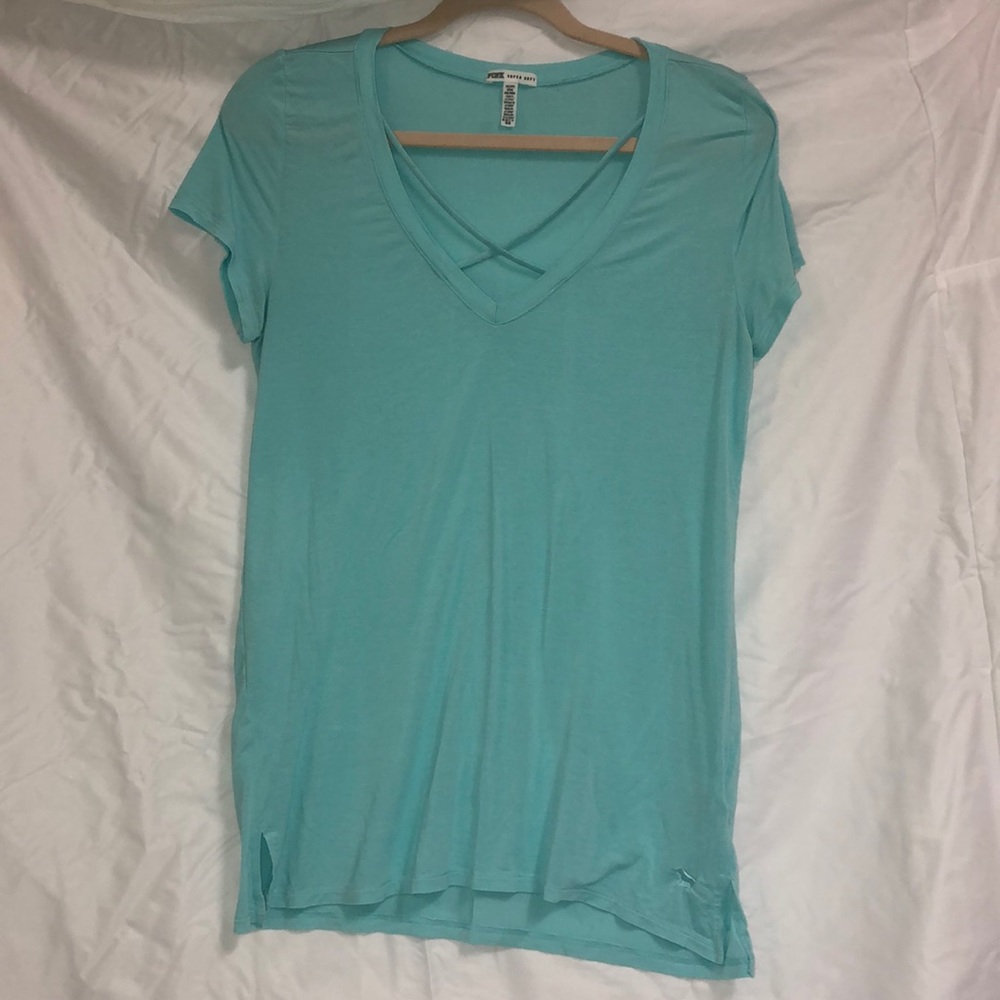 PINK loose comfy tee super soft teal chest cute